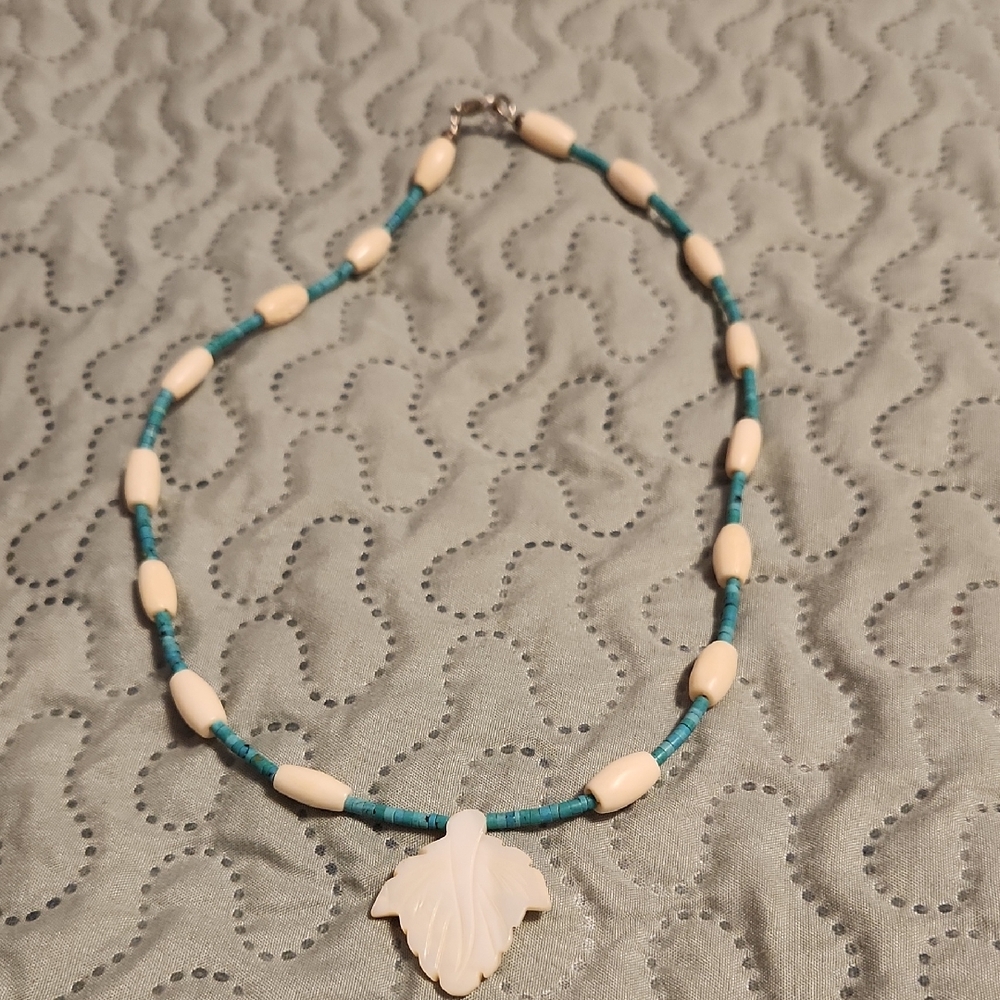 Elegant Cream and Teal Beaded Necklace
